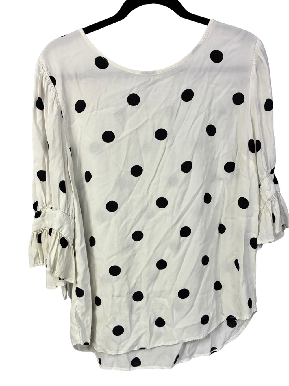 Ann Taylor White Blouse with Black Polka Dots and Ruffle Sleeves